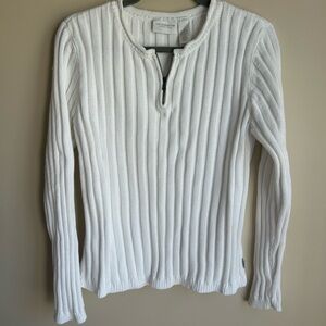 Liz Claiborne White Ribbed Cotton Zip-Neck Sweater Sz M